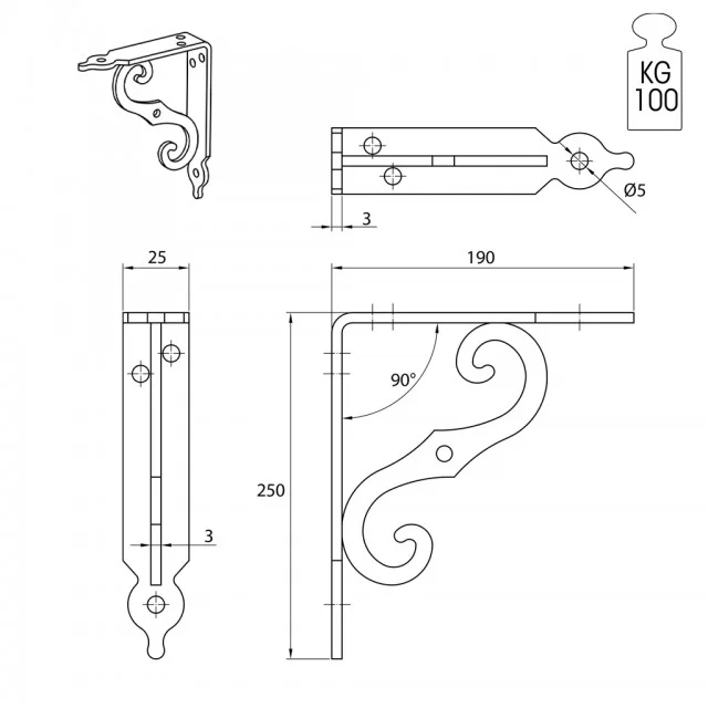 ΓΩΝΙΑ ΡΑΦΙΟΥ ΡΟΥΣΤΙΚ ΜΑΥΡΟ 250x190